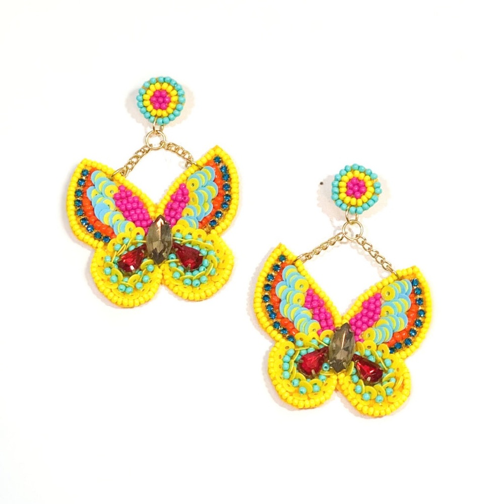 Beaded Butterfly Earrings | Yellow